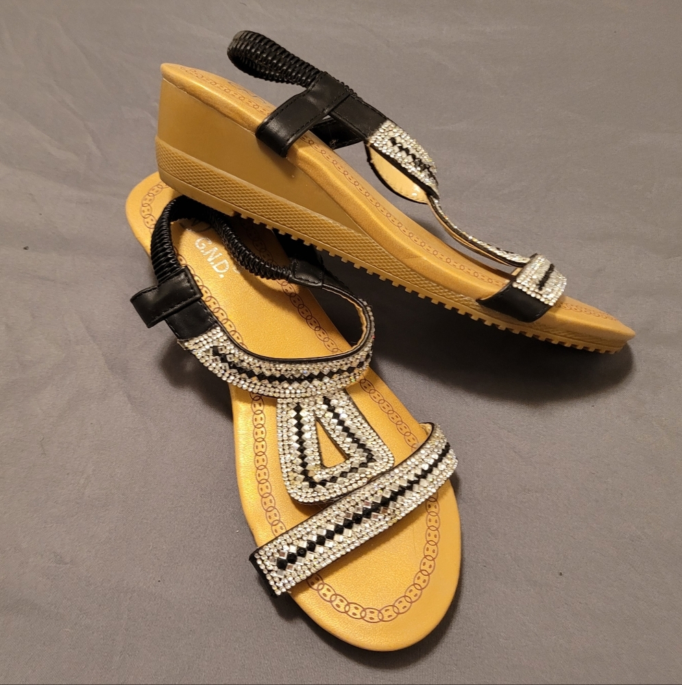 GND | Black Strappy Sandals Bling Accent